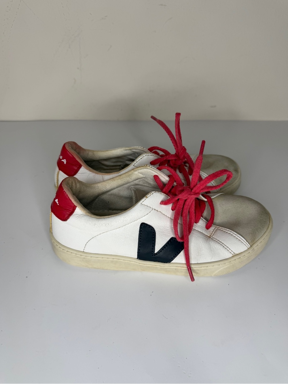 Veja Campo Sneakers Youth Kids 4 EU 35 White Black Red Leather Shoes